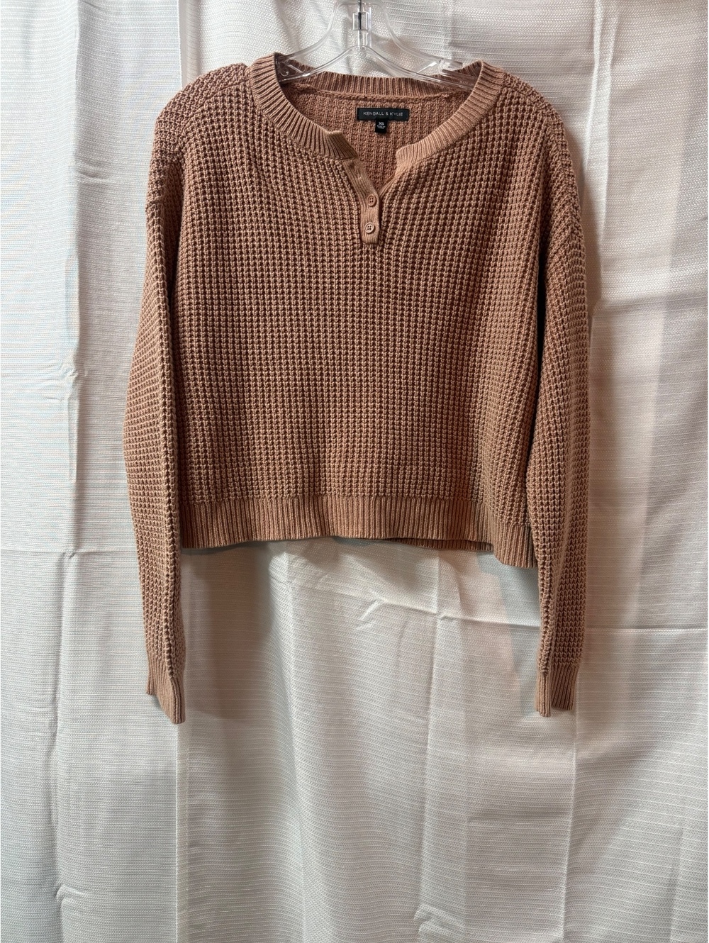 Kendall & Kylie Women's Waffle Knit Pullover Sweater XS Beige
